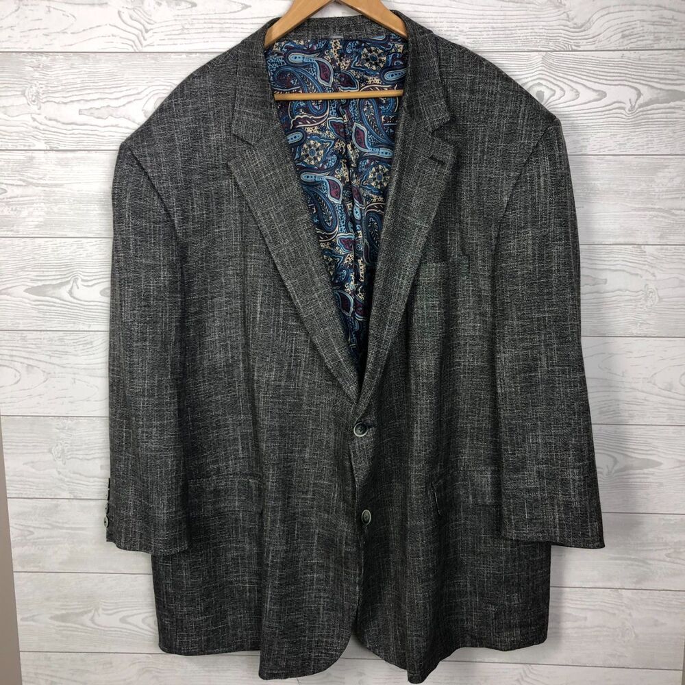 Oak Hill Men's 4XL 58/60 Gray Sports Coat Blazer Jacket Long Sleeve Two Button